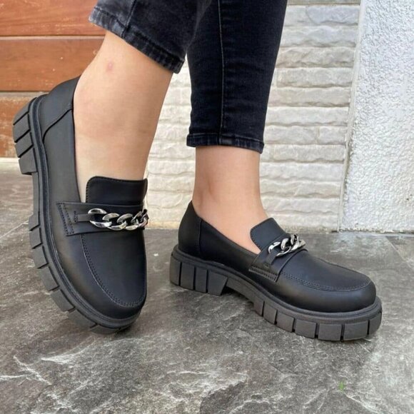 Alta Moda Super Chunky Olive Green Gold Chain Vegan Leather Loafers Size 41 - Picture 6 of 8